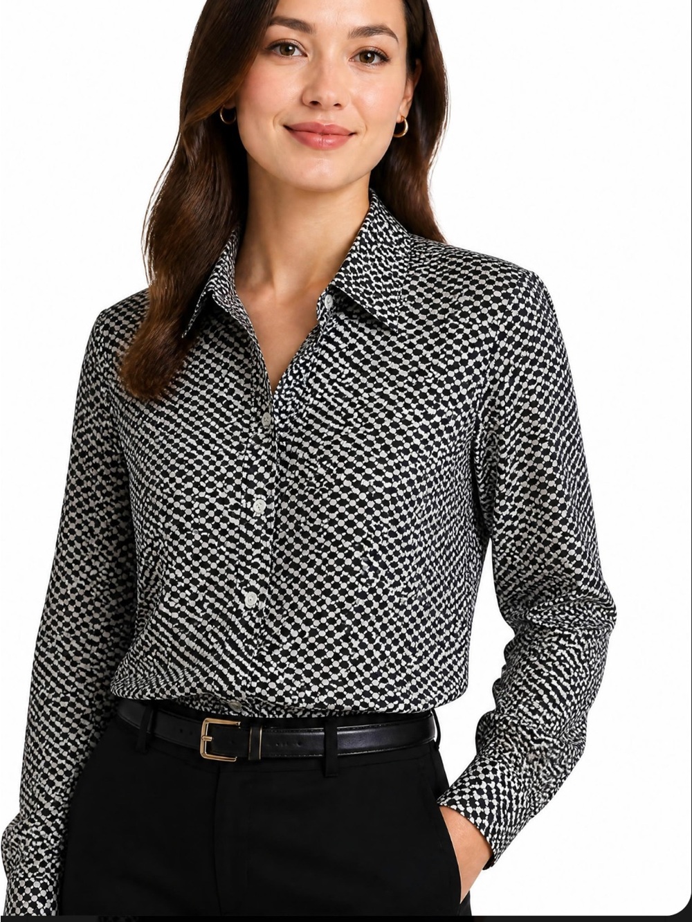 Foxcroft Black & White Wrinkle Free Cotton Button-Down Shirt